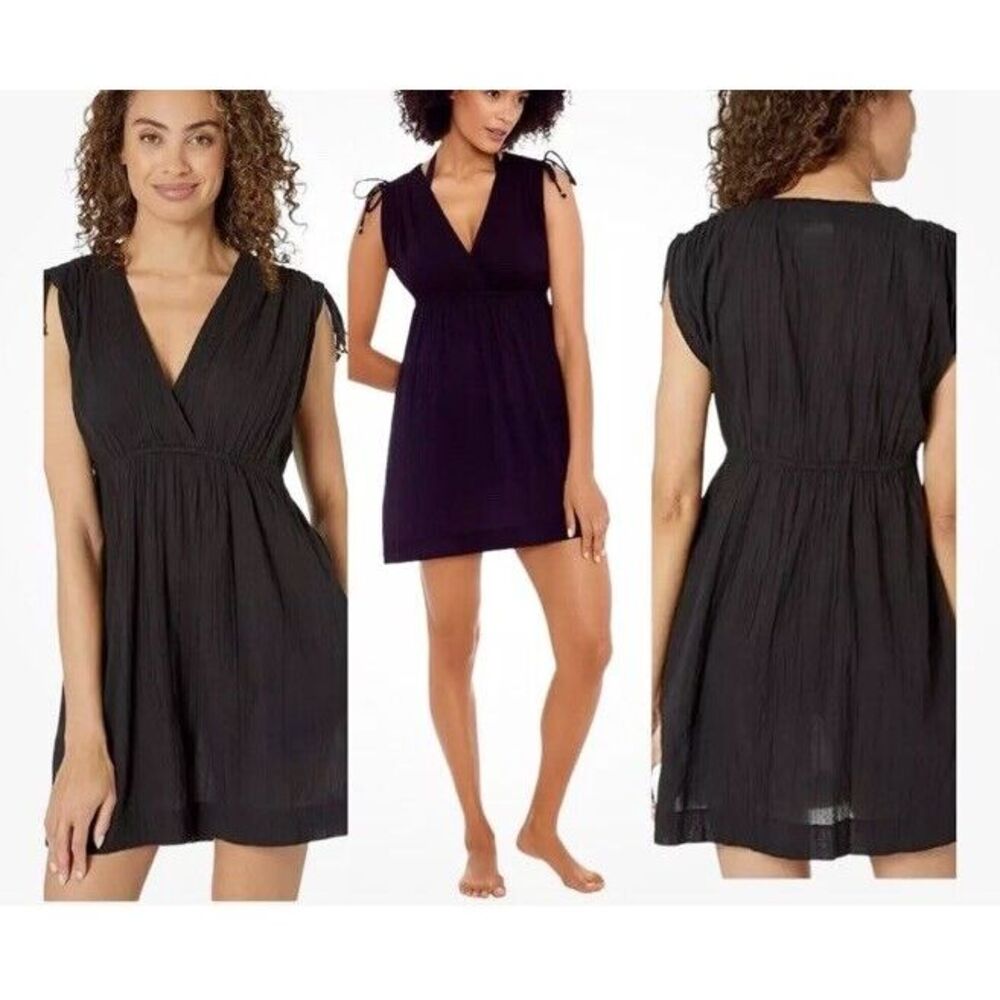 LAUREN Ralph Lauren Size M Crushed Cotton Farrah Black Cover-Up Dress‎